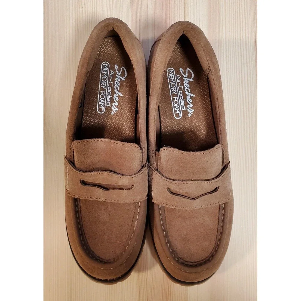 Skechers Womens 9 Cypress Chic Surge Brown Tan Beige Suede Penny Loafers - Picture 8 of 11